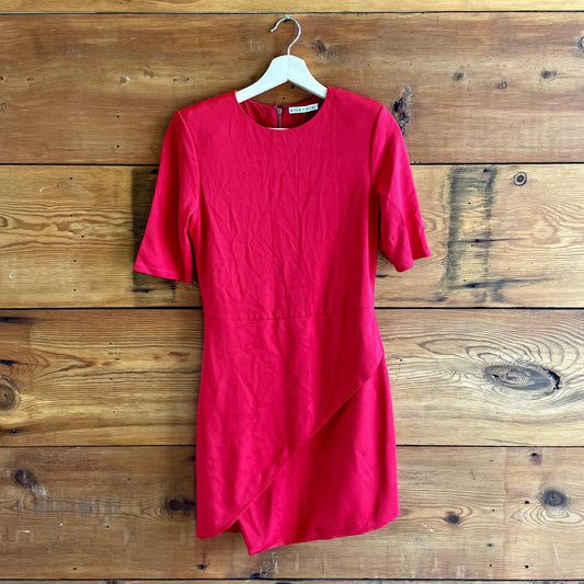 8 - Alice + Olivia $330 Red Short Nova Sleeve Asymmetric Mini Dress 1217BT