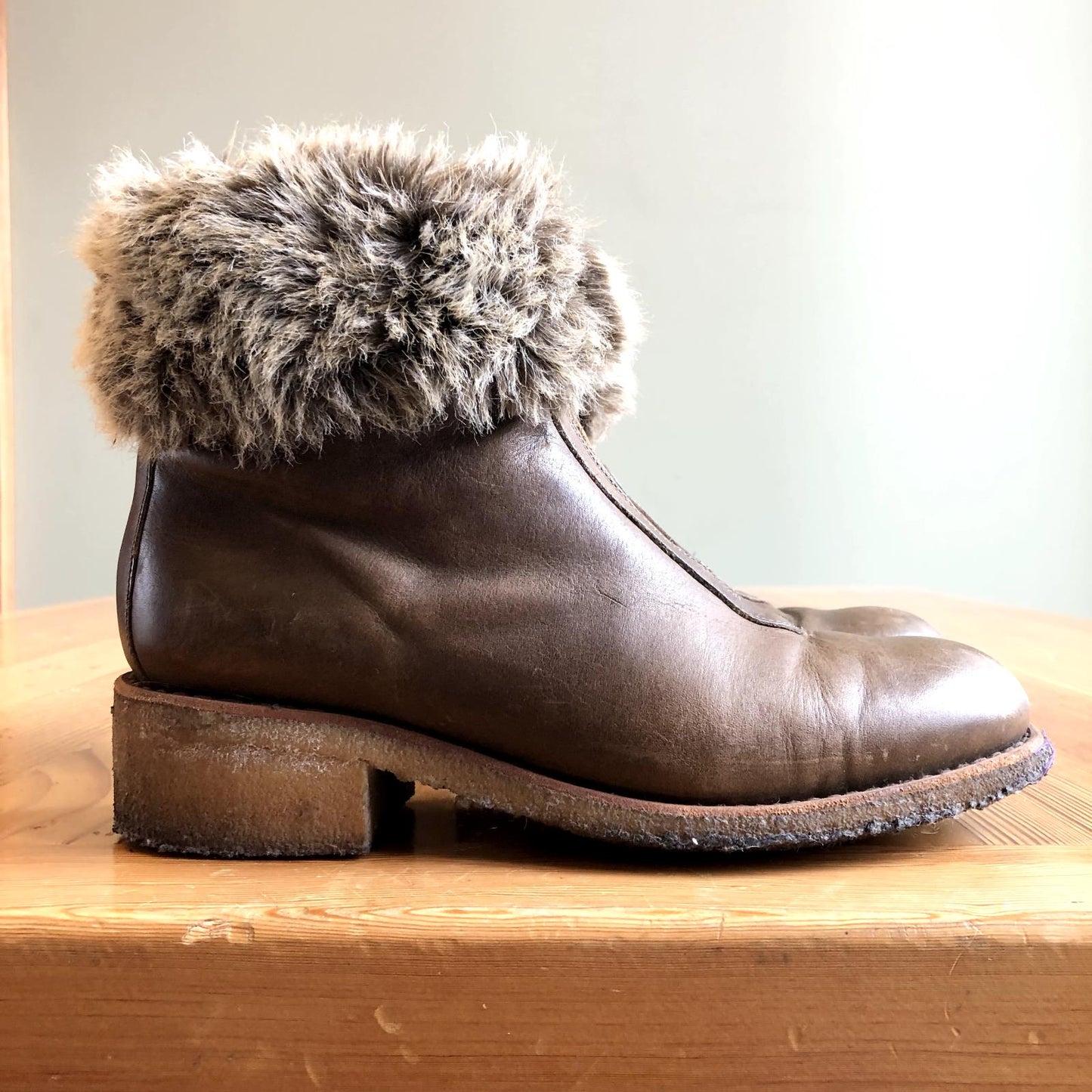 40 / 9.5 - A.P.C. $575 Khaki Brown Leather Faux Fur Juneau Boots w/ Box 0920PW