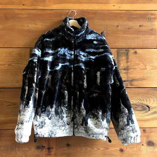 S - Zara RARE Black Wild Horse Print Fleece Relaxed Fit Front Zip JACKET 0505LA