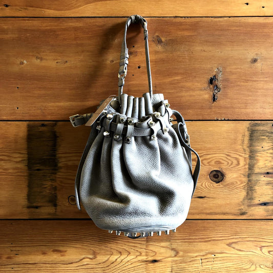 Alexander Wang Gray Diego Heavy Leather Studded Bucket Bag Purse 0226AT