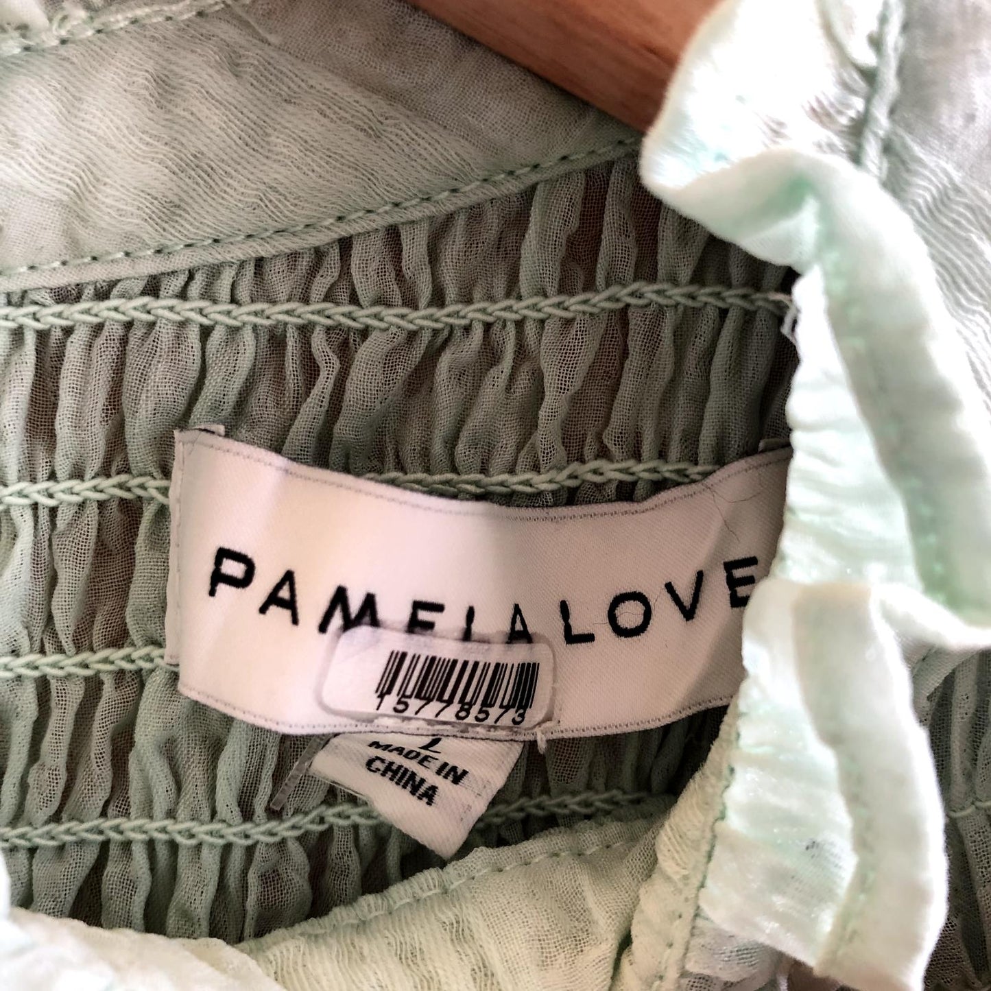 L - Pamela Love $360 Sage Green Smocked Prairie Cottagecore Dress 0304HJ