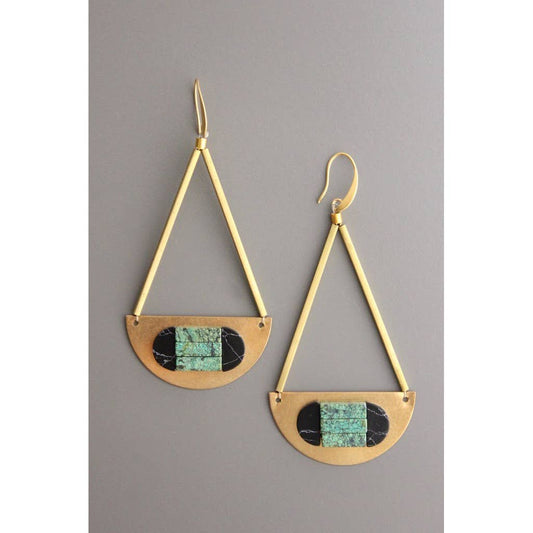 David Aubrey Jewelry - XINE25 Geometric green turquoise and brass earrings