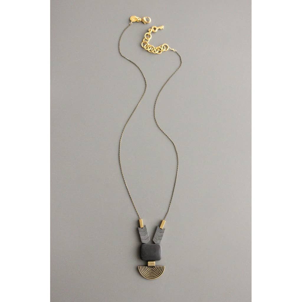 David Aubrey Jewelry - Black agate geometric pendant necklace