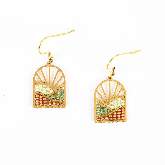 Altiplano - Sunrise Brass and Bead Earrings - Seafoam Sand