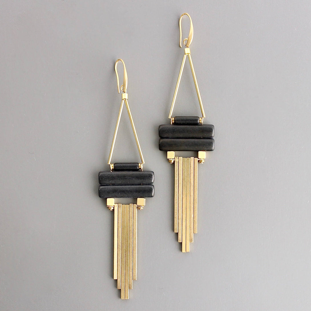 David Aubrey Jewelry - Geometric black magnesite and brass earrings