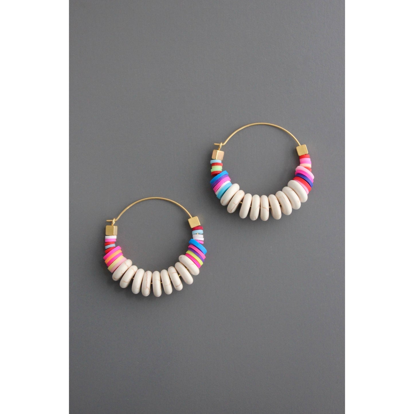 David Aubrey Jewelry - EMIE13 White and rainbow hoop earrings