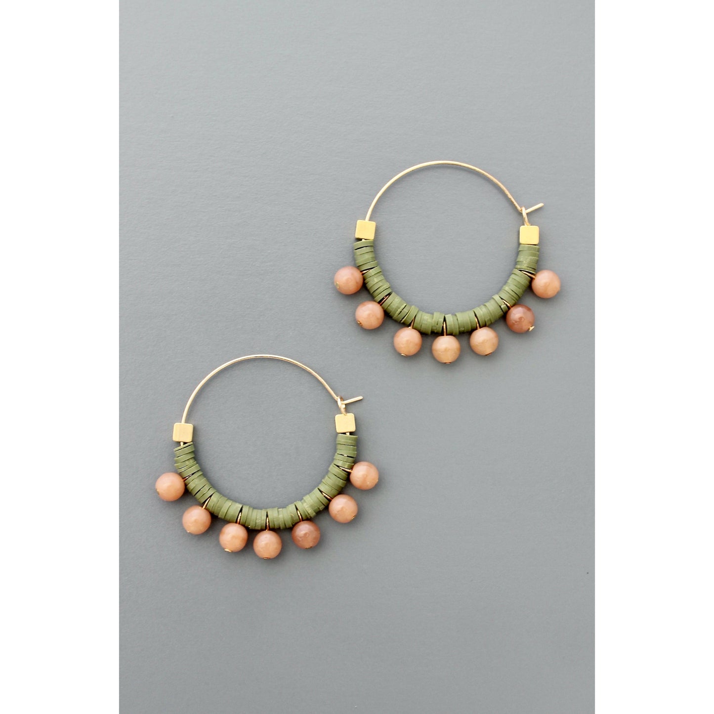 David Aubrey Jewelry - FERE20 Green and peach hoop earrings