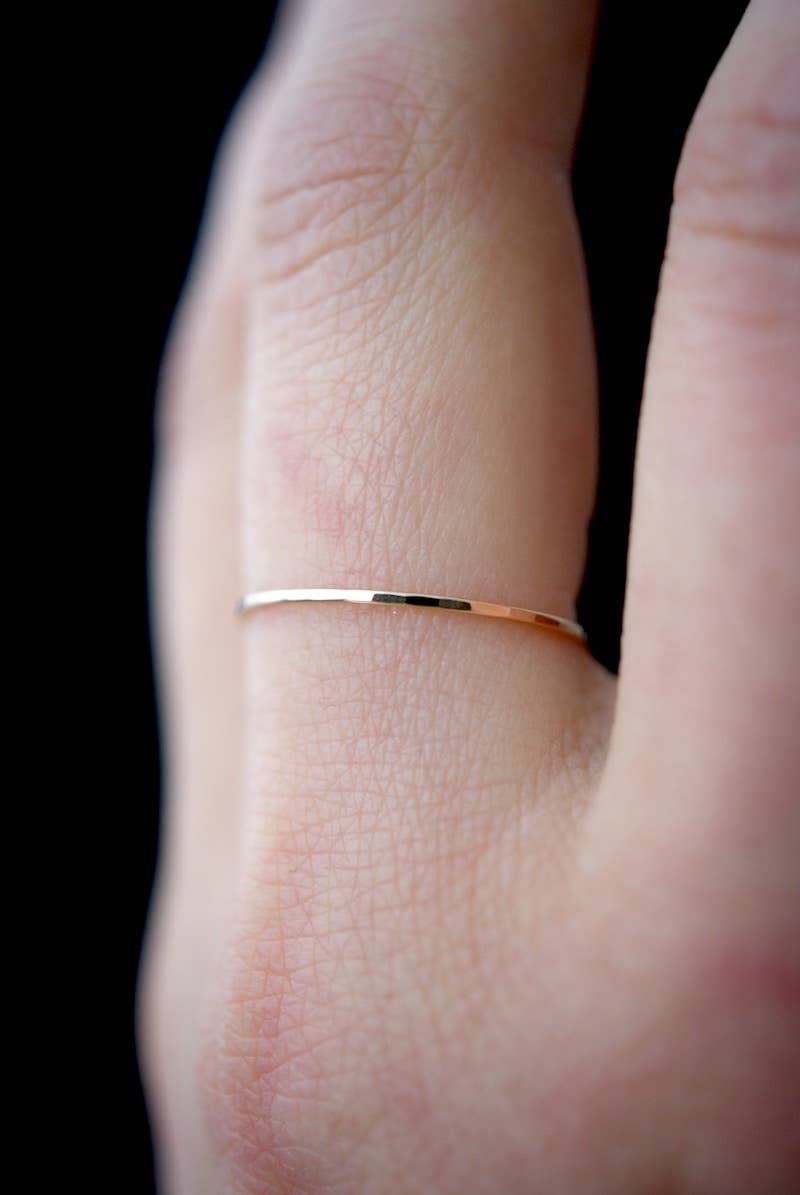 Hannah Naomi - Ultra Thin Stacking Ring, 14K Rose Gold Fill - Hammered Finish