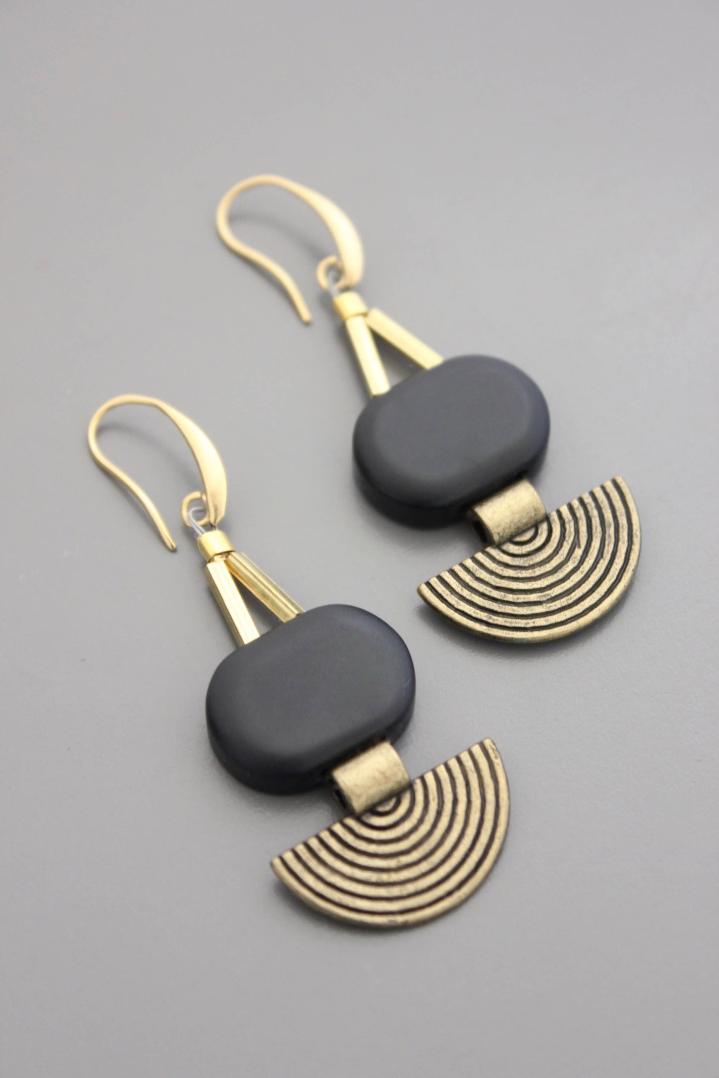 David Aubrey Jewelry - Black agate geometric earrings