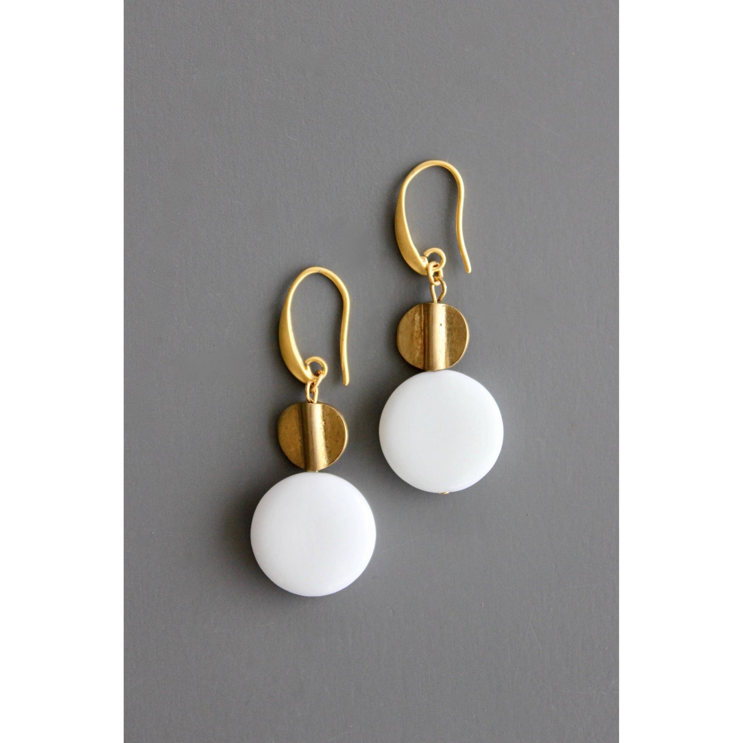 David Aubrey - White agate and brass earrings