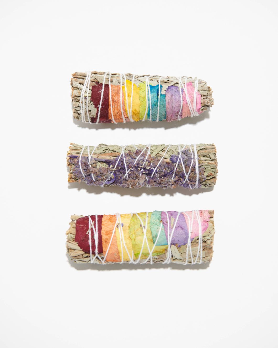 Liv Rocks - White Sage + Chakra Rainbow Rose Petals Smudge Stick
