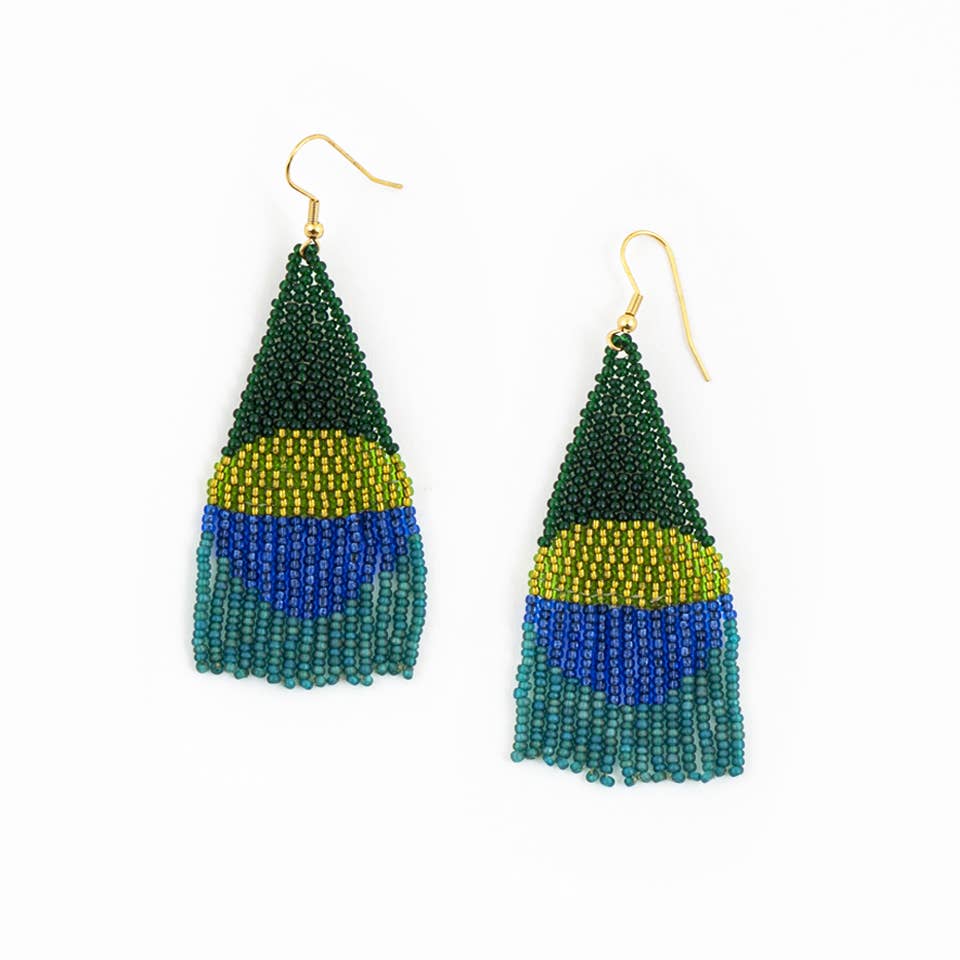 Altiplano - Beaded Circle Fringe Earrings - Blue/Green
