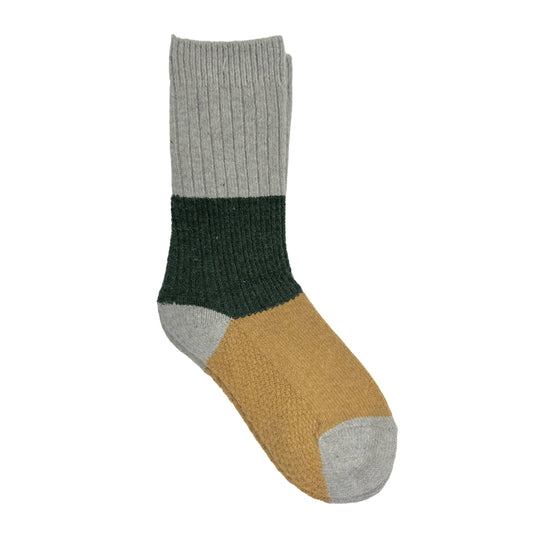 Ryder Color Block Socks: Gray / Green / Mustard