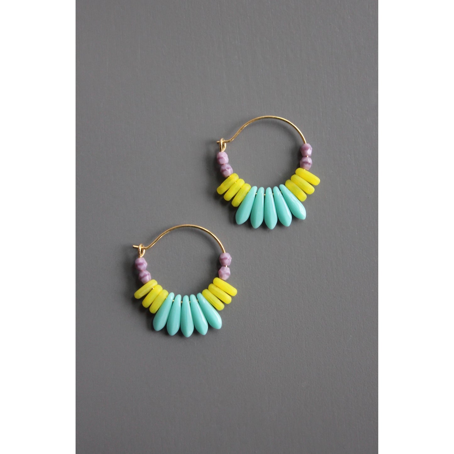 David Aubrey Jewelry - EMIE03 Turquoise, lavender,& neon yellow small hoop earrings