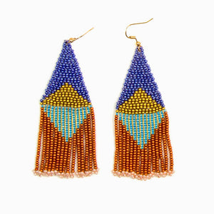 Altiplano - Beaded Graphic Fringe Earrings - Multi Bronze