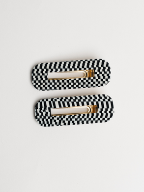 NAT + NOOR - Tortoise Duo In BW Checkered Hair Clips